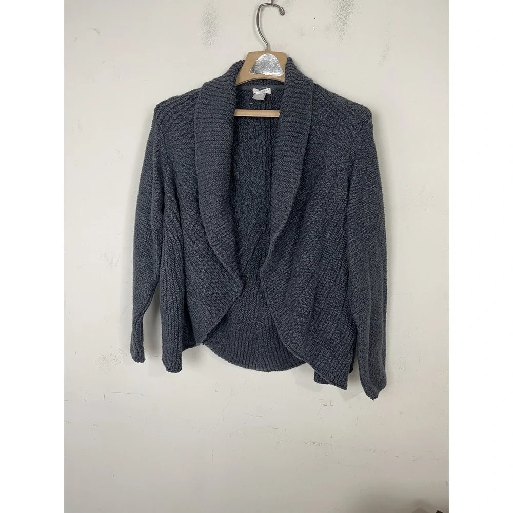 Pure‎ Jill Womens S Cable Knit 100% Cotton Open Drape Cardigan Sweater Gray